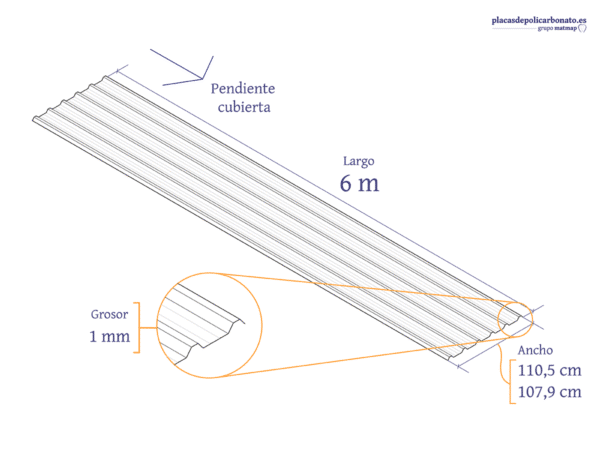 Policarbonato compacto grecado de 6 m