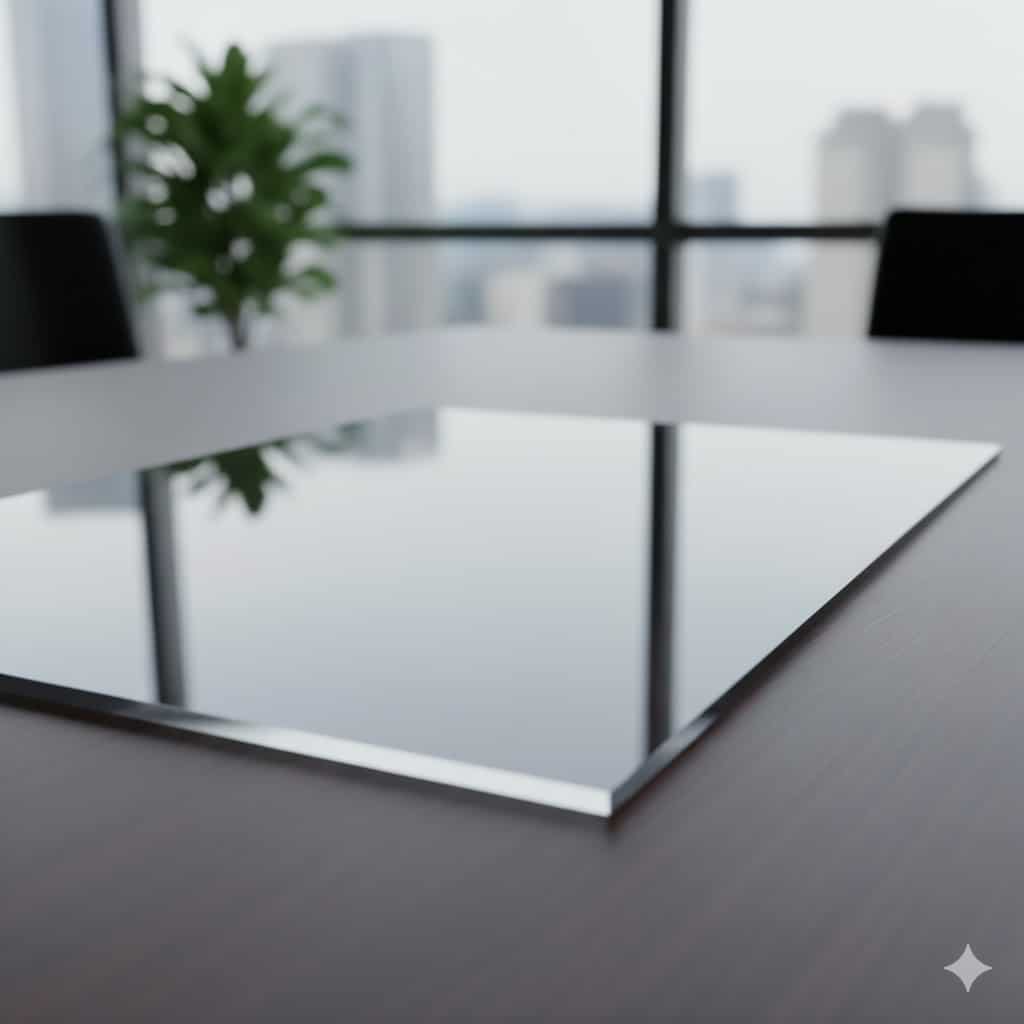 Placa de policarbonato compacto transparente con una apariencia similar al cristal.