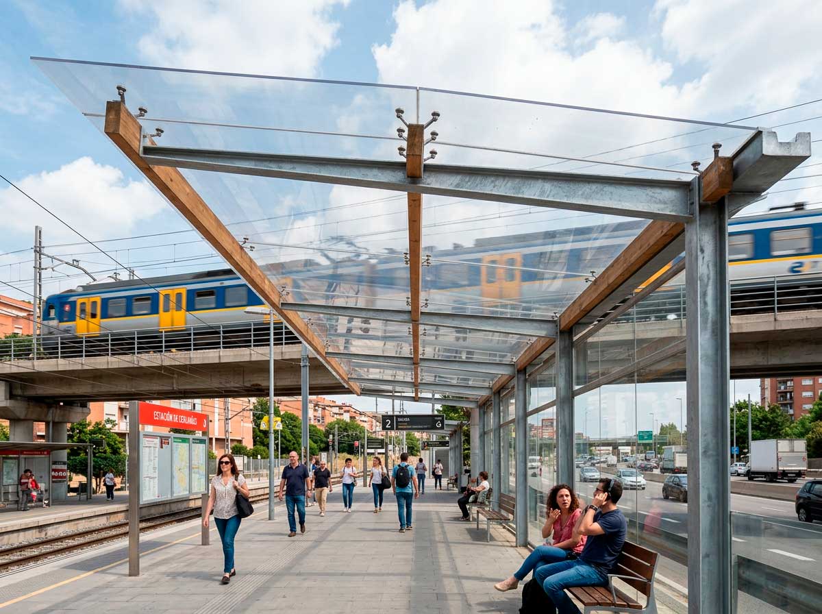 Cubierta de policarbonato compacto transparente en exterior con mayor transmisión sonora