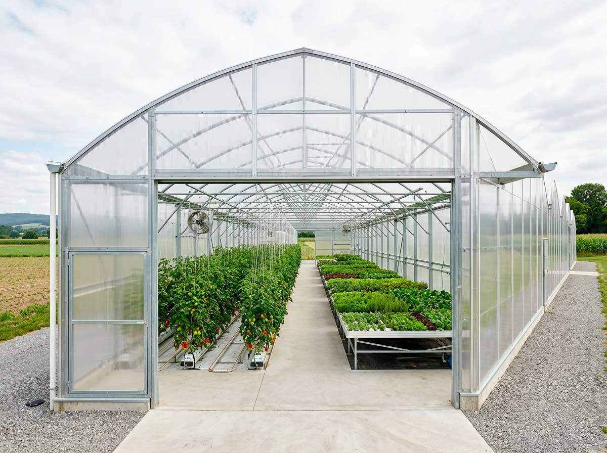 Invernadero de alto rendimiento construido con placas de policarbonato celular translúcido